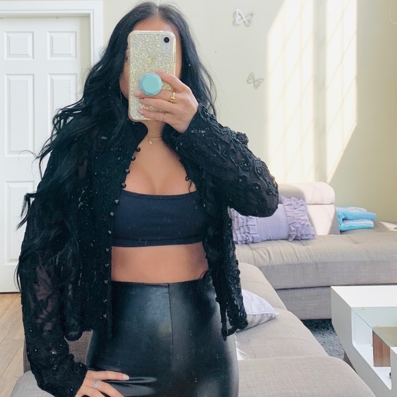 💘 VINTAGE MESH CHIFFON BEAD EMBELLISHMENT JACKET